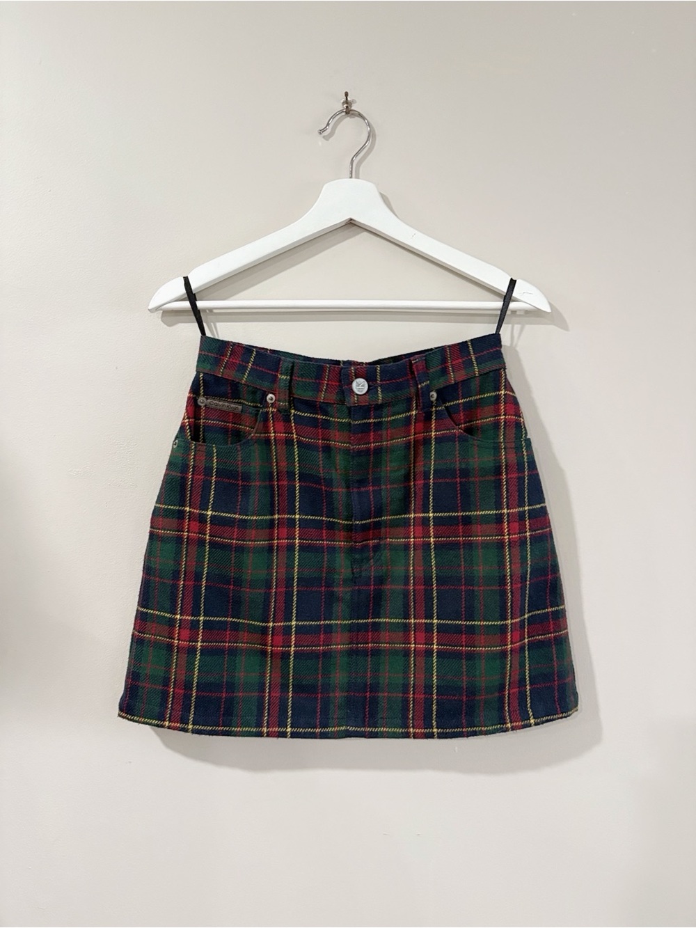 Vintage 90s Calvin Klein Jeans Girls 7/8 Wool Blend Plaid Mini Skirt Preppy